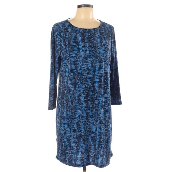 BCBG Max Azria Pacific Blue Crop Sleeve Stretch Pop Over Shift Mini Dress Large - Picture 1 of 9